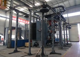 江蘇拋丸機除銹設備 剛剛將一臺發往上海的懸鏈通過式拋丸機安裝完畢!大喜!